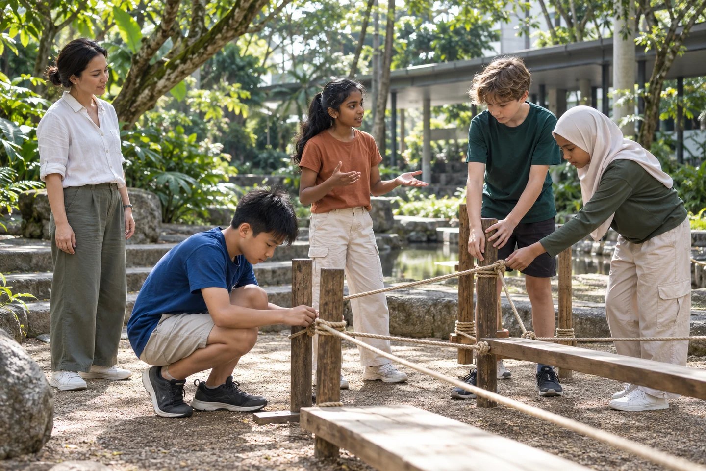 Young people planning and testing an outdoor teamwork challenge