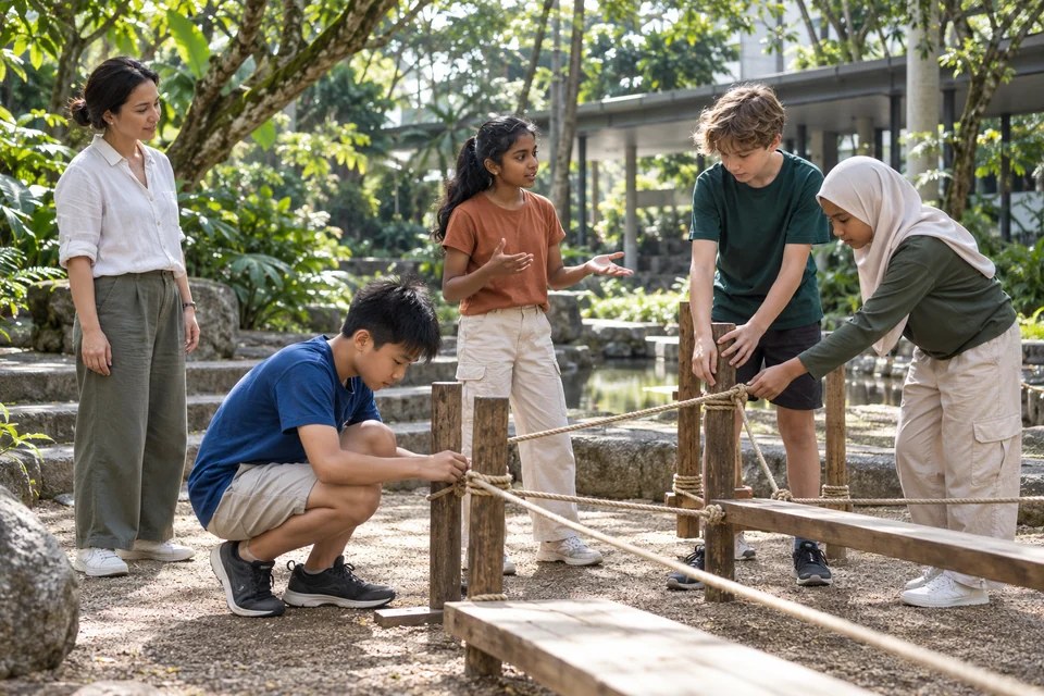 Young people planning an outdoor teamwork challenge
